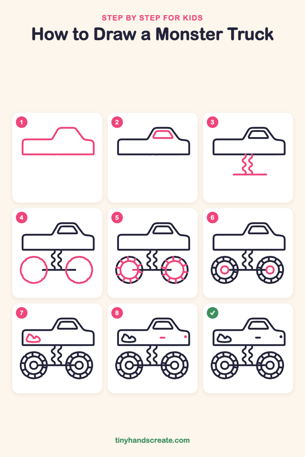 How to draw a monster truck step by step for kids