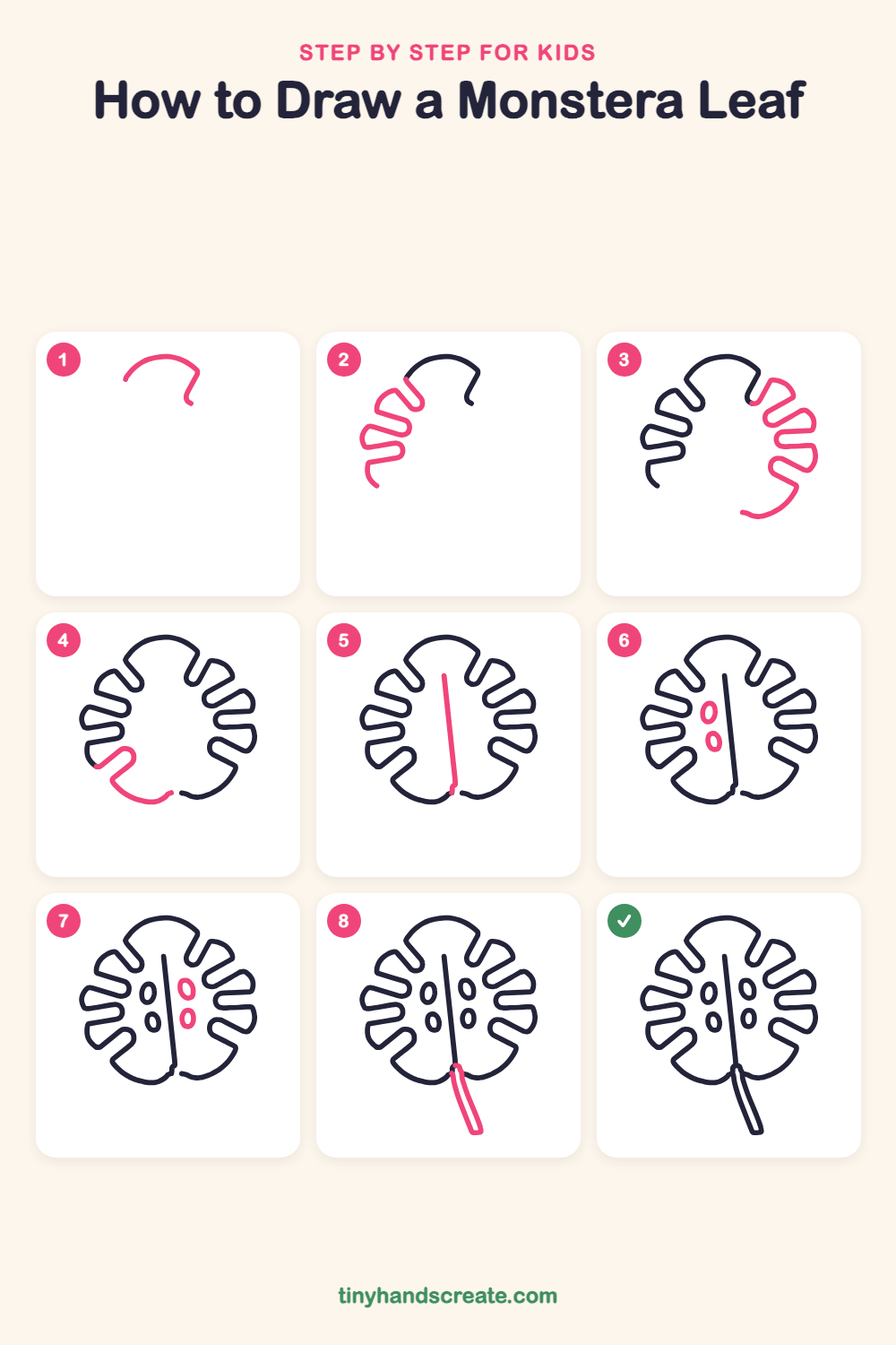 How to draw a monstera leaf step by step for kids