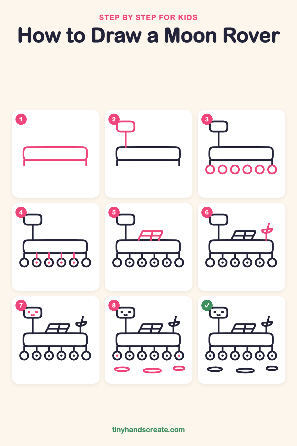 How to draw a moon rover step by step for kids