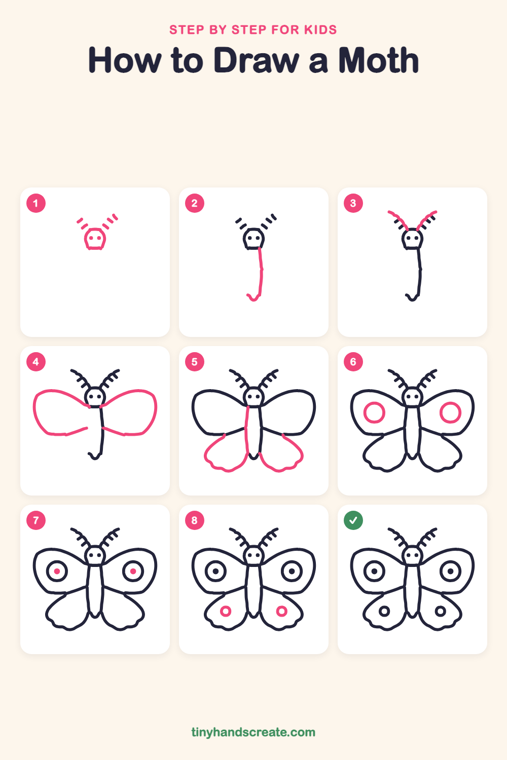 How to draw a moth step by step for kids