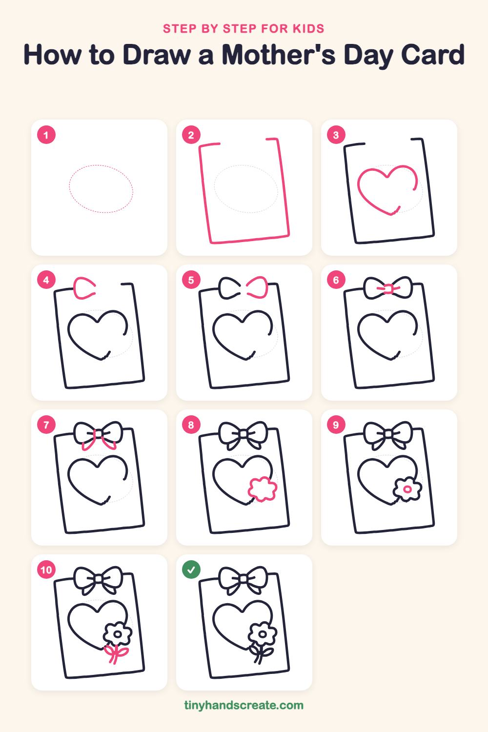 How to draw a Mother's Day card step by step for kids