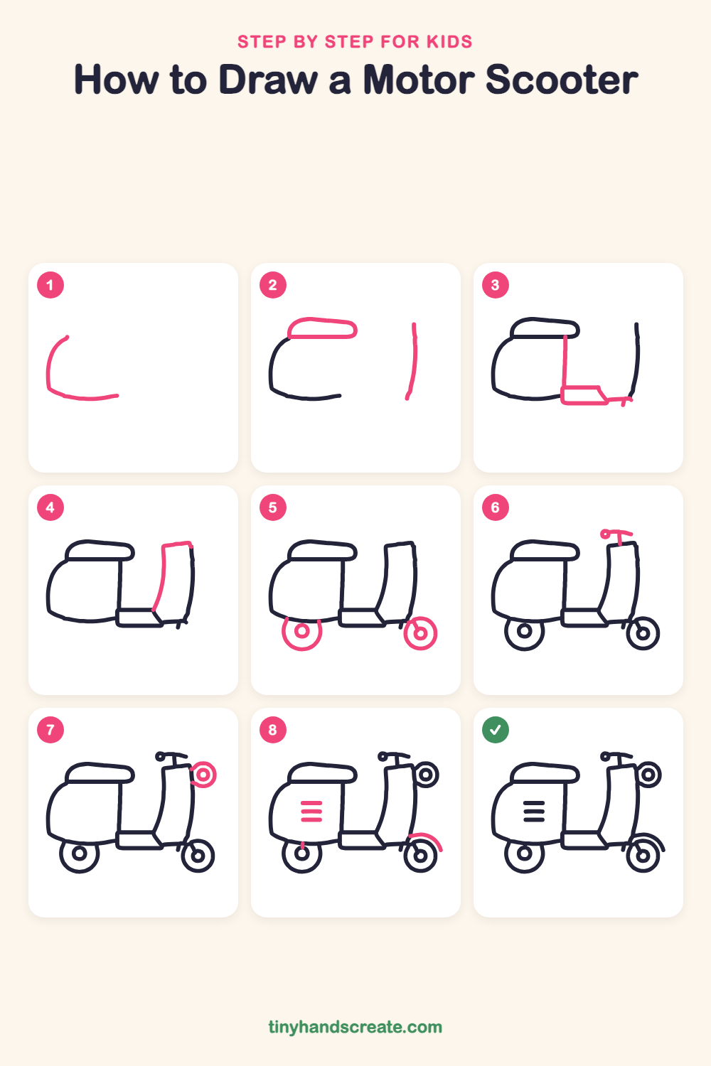 How to draw a motor scooter step by step for kids