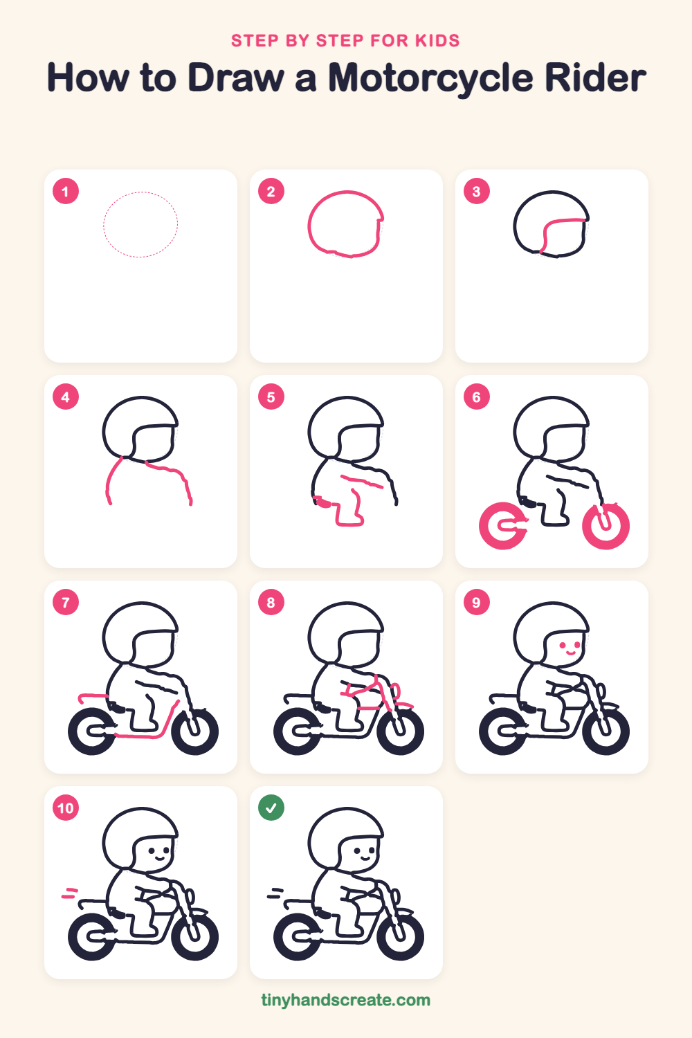 How to draw a motorcycle rider step by step for kids