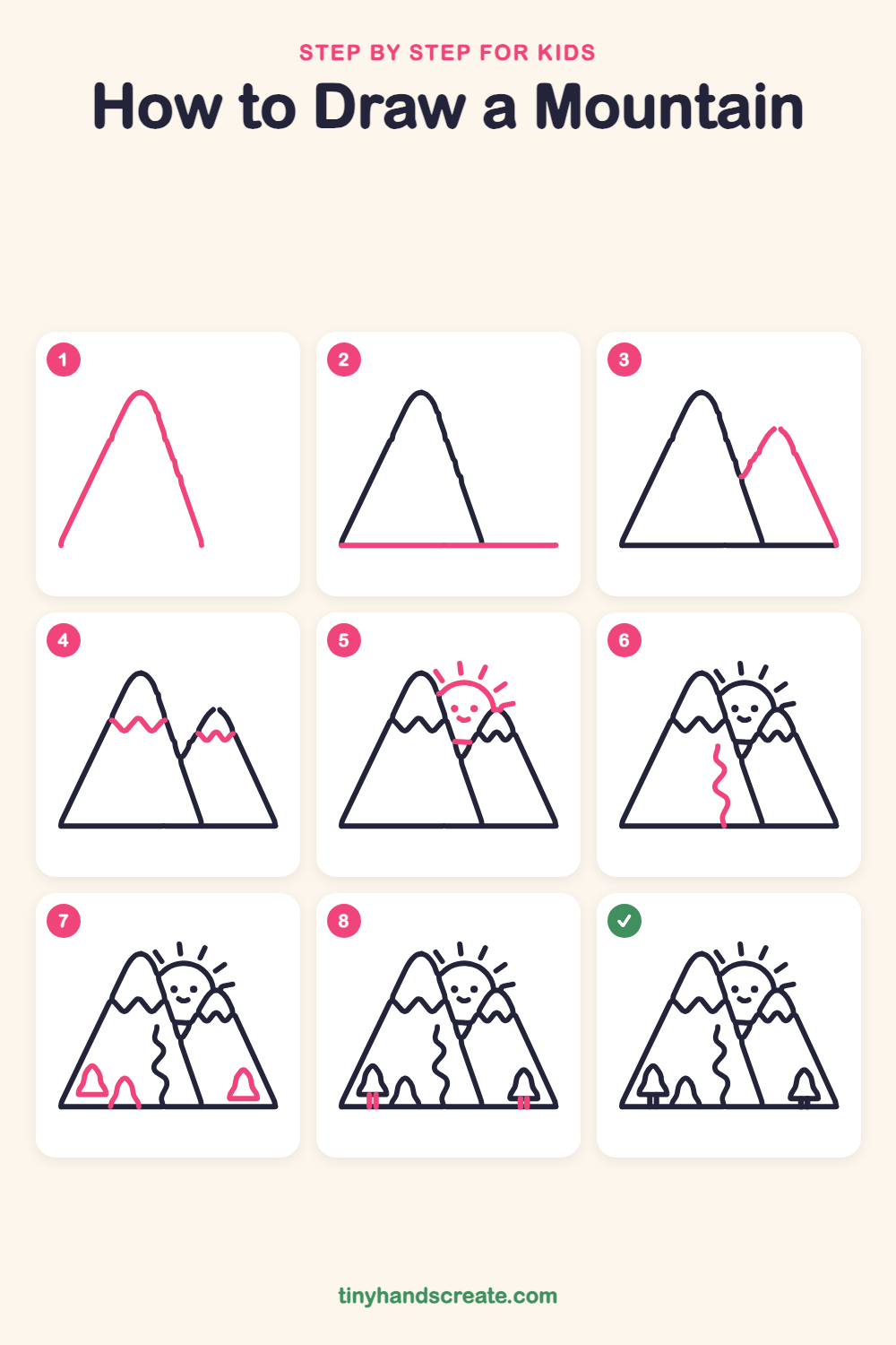 How to draw a mountain step by step for kids