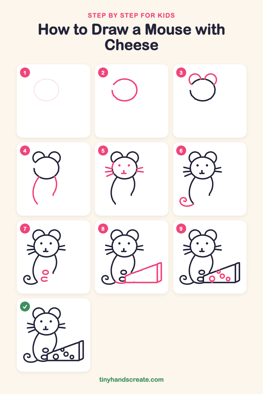 How to draw a mouse with cheese step by step for kids