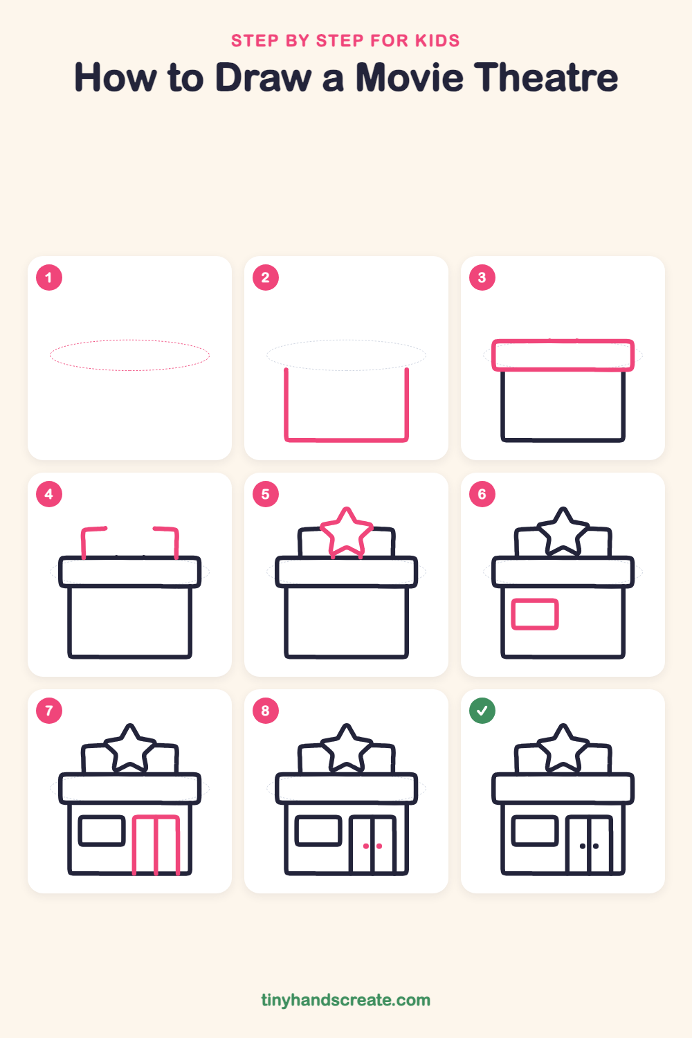 How to draw a movie theatre step by step for kids