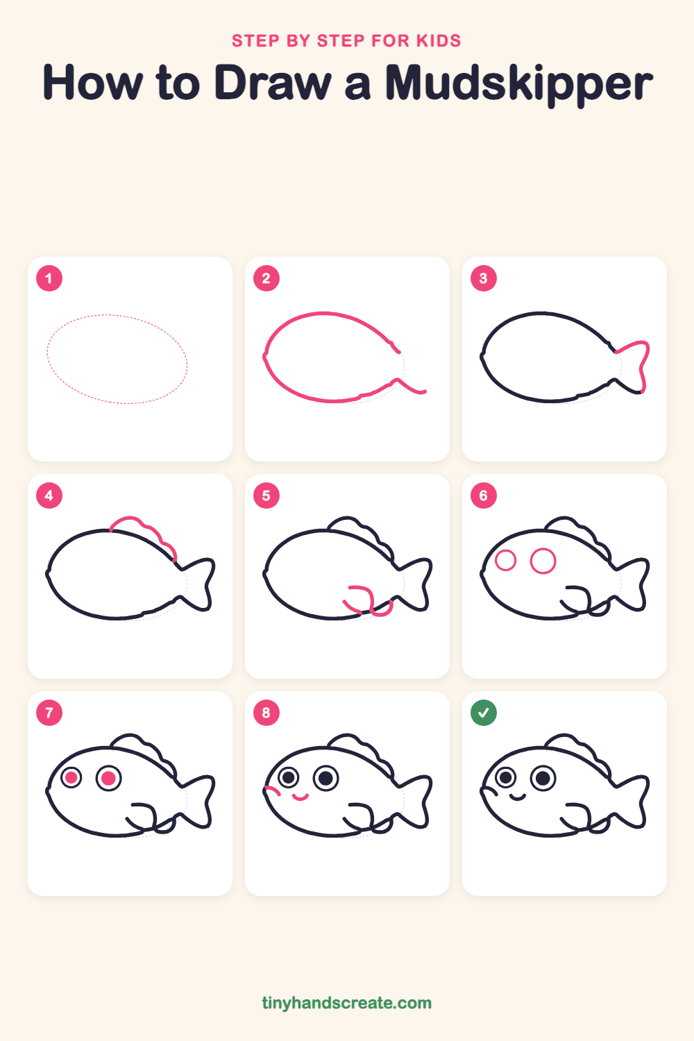 How to draw a mudskipper step by step for kids