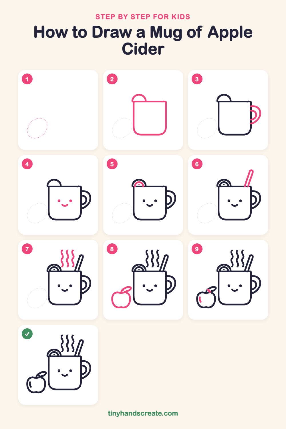 How to draw a mug of apple cider step by step for kids