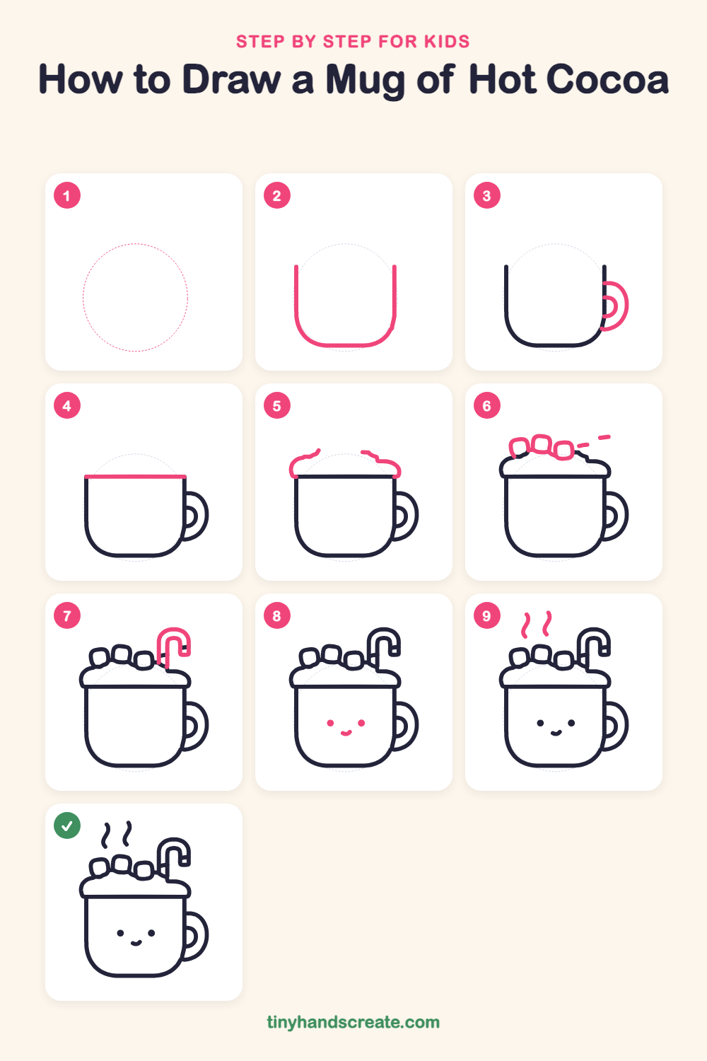 How to draw a mug of hot cocoa step by step for kids
