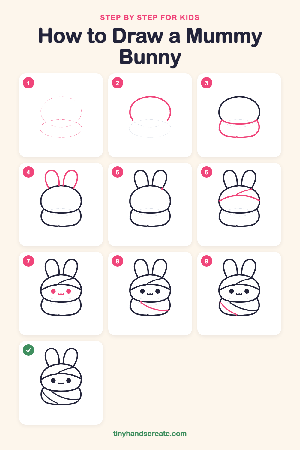 How to draw a mummy bunny step by step for kids