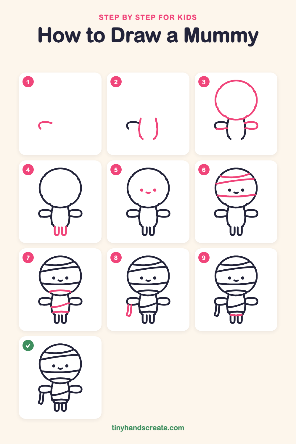 How to draw a mummy step by step for kids