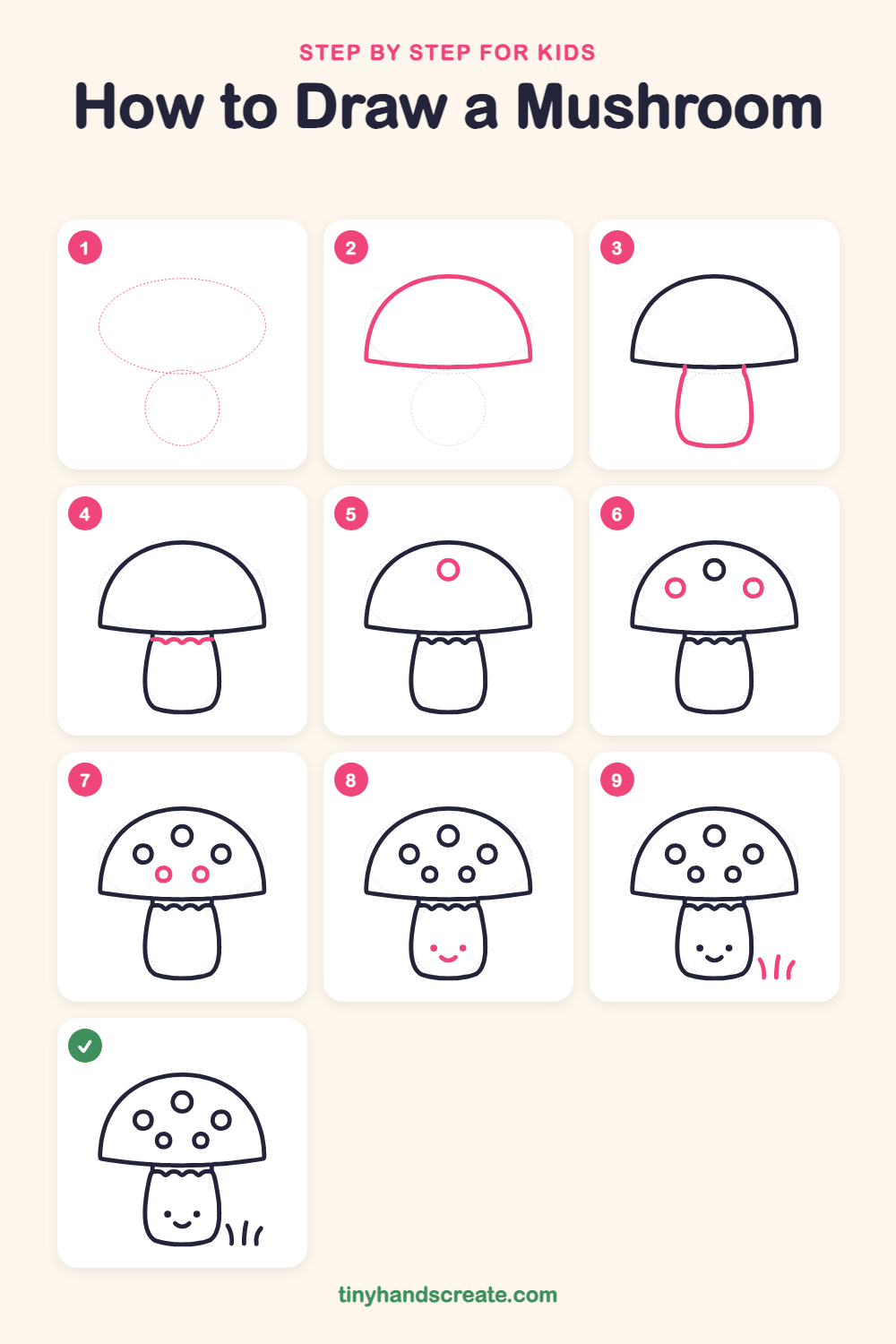 How to draw a mushroom step by step for kids