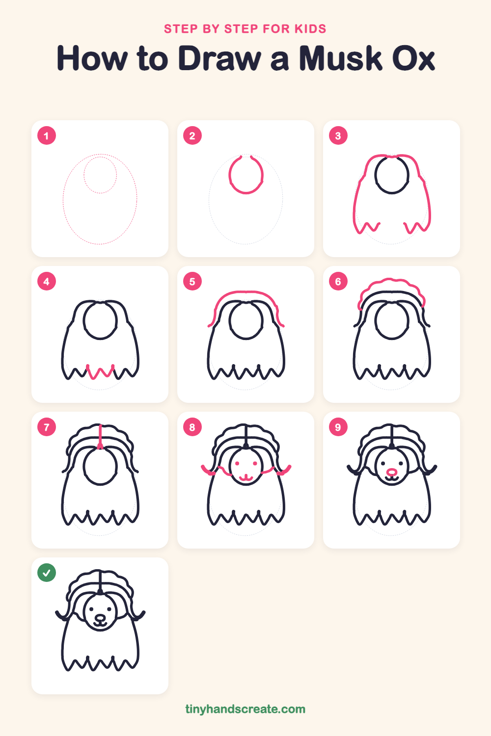 How to draw a musk ox step by step for kids