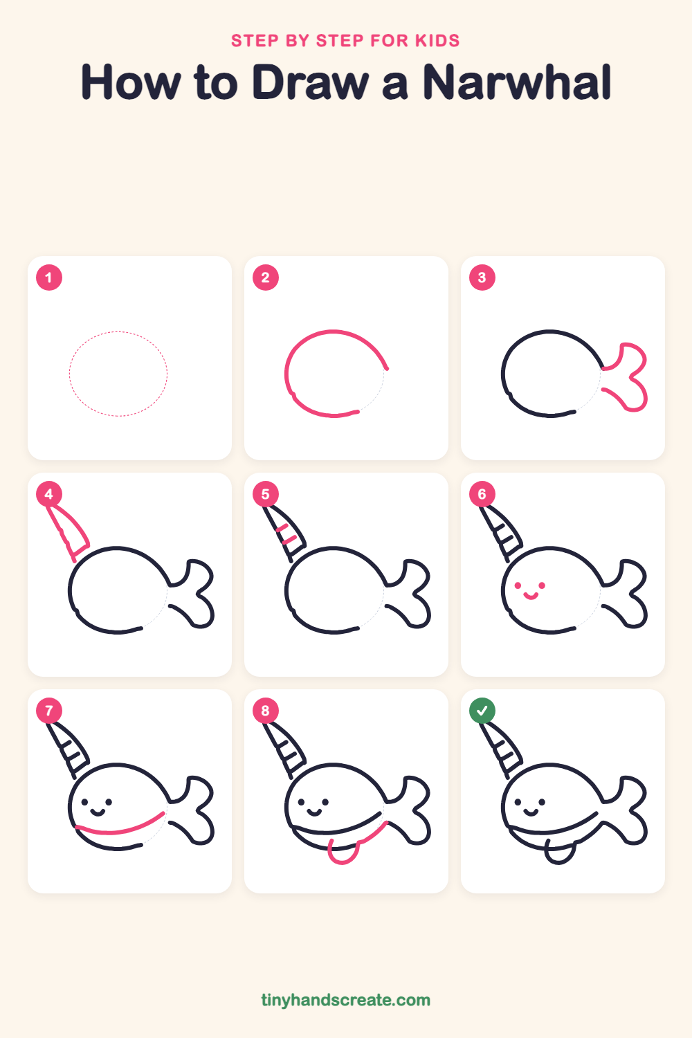 How to draw a narwhal step by step for kids
