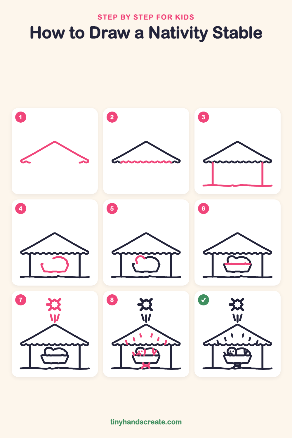 How to draw a nativity stable step by step for kids