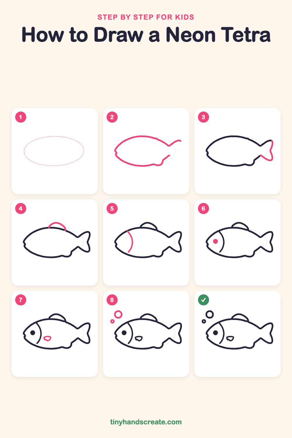 How to draw a neon tetra step by step for kids