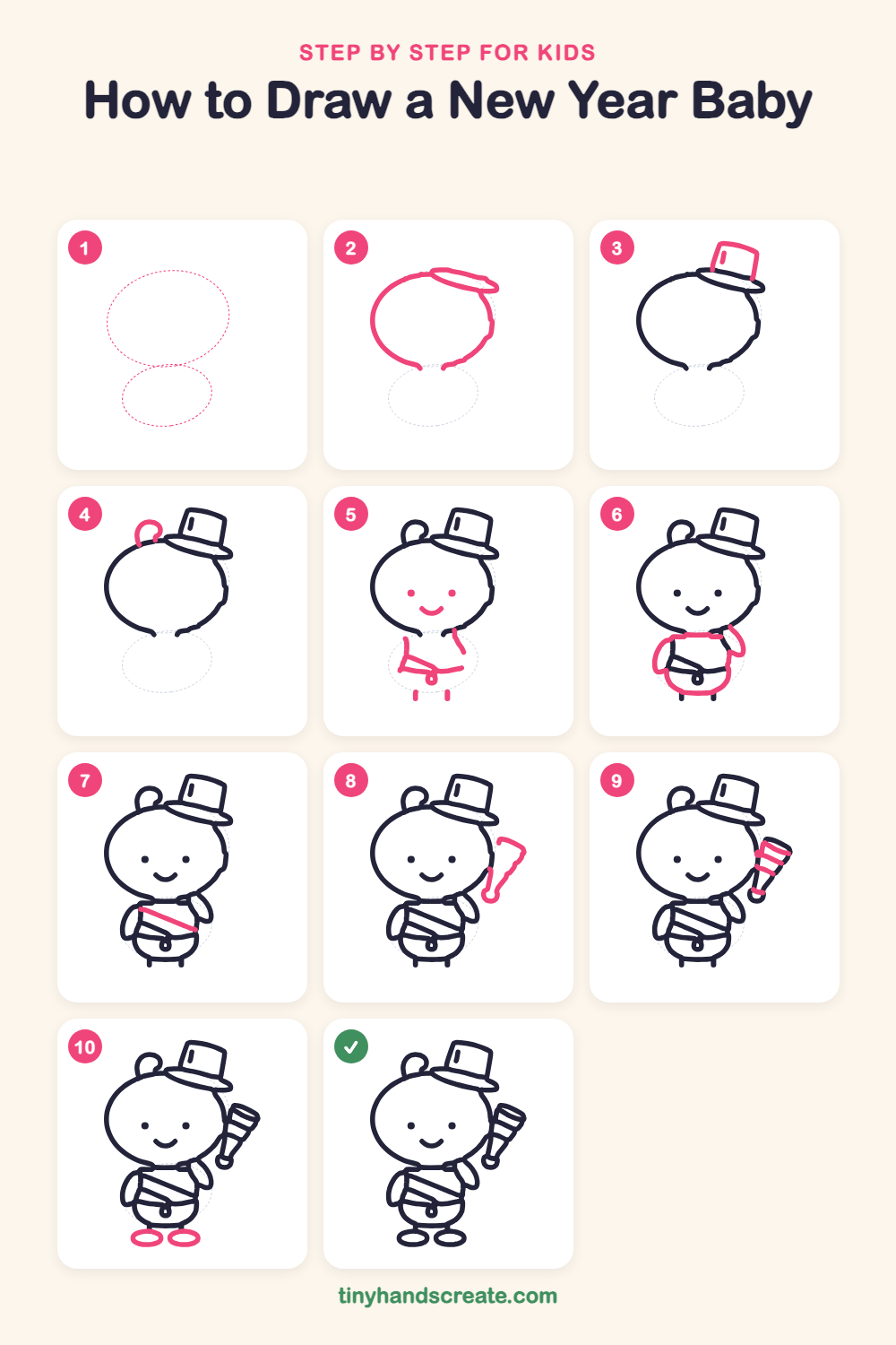 How to draw a New Year baby step by step for kids