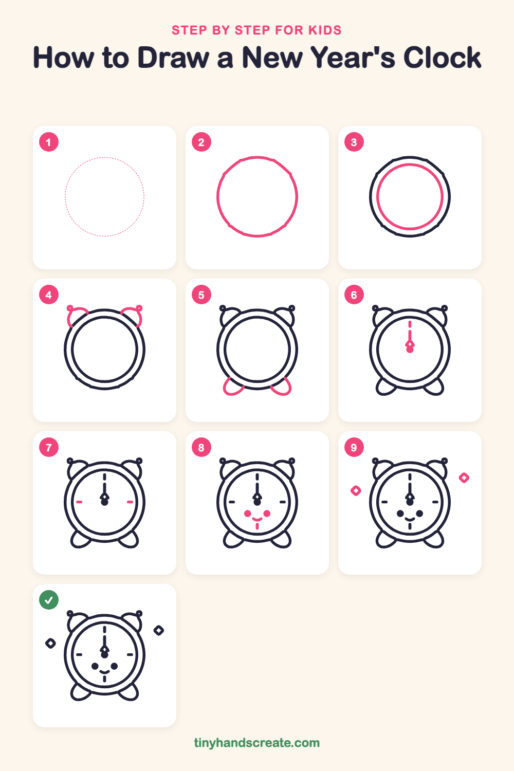 How to draw a New Year's clock step by step for kids
