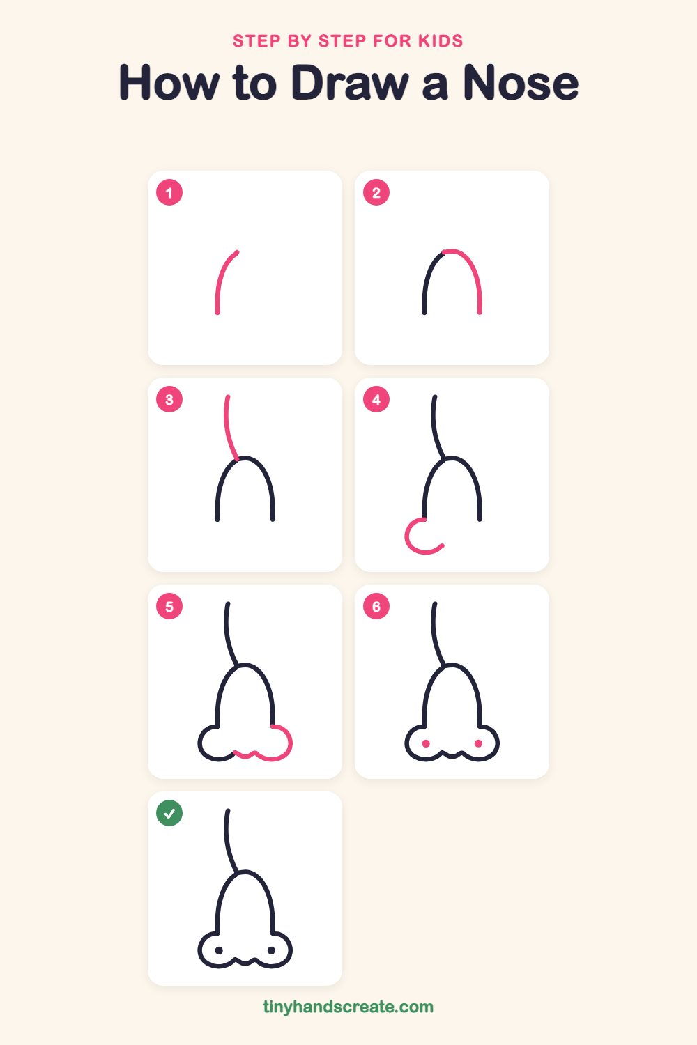 How to draw a nose step by step for kids