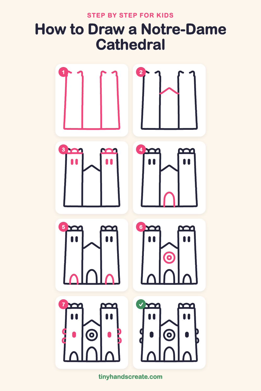 How to draw a Notre-Dame cathedral step by step for kids