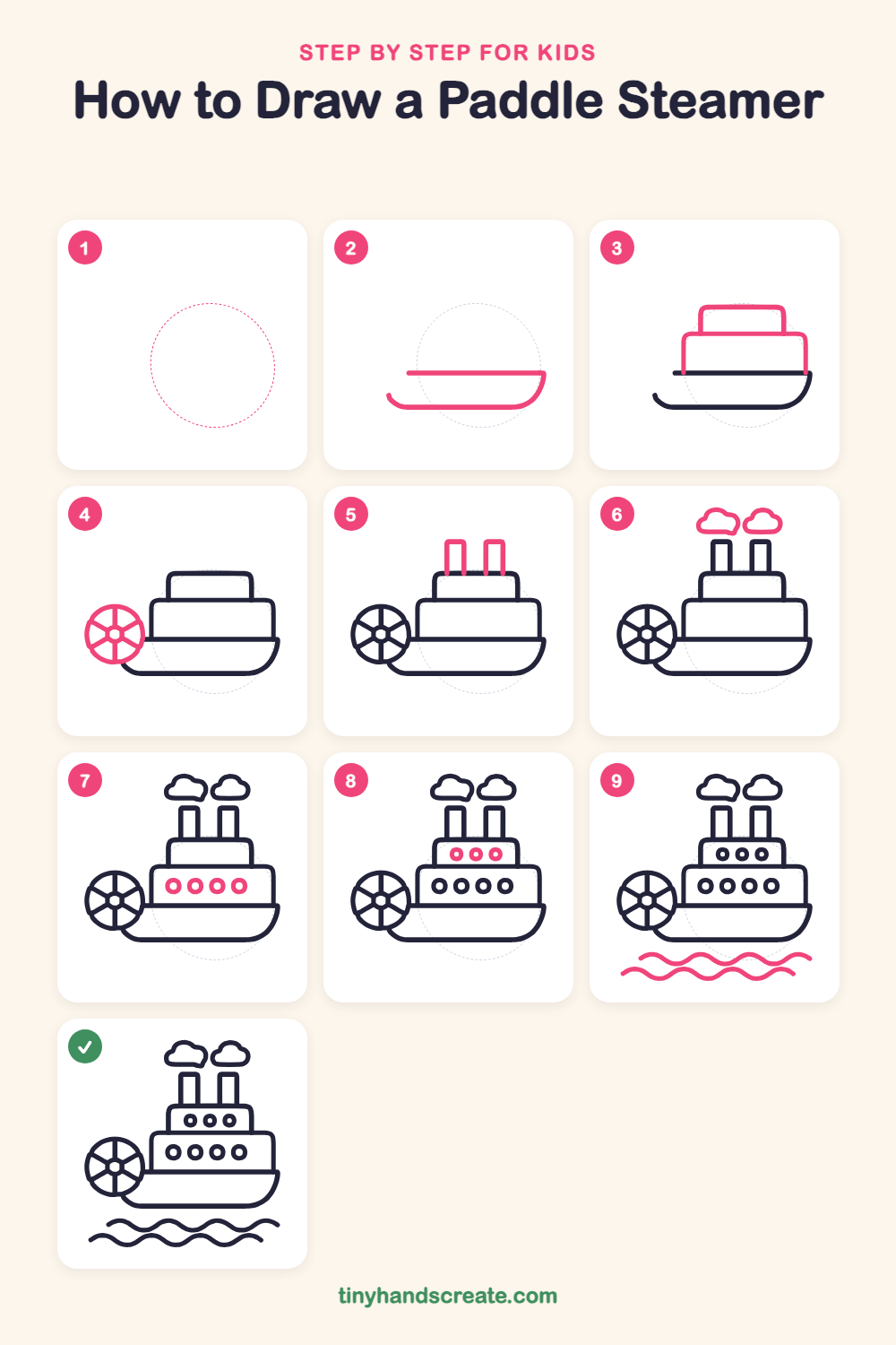 How to draw a paddle steamer step by step for kids