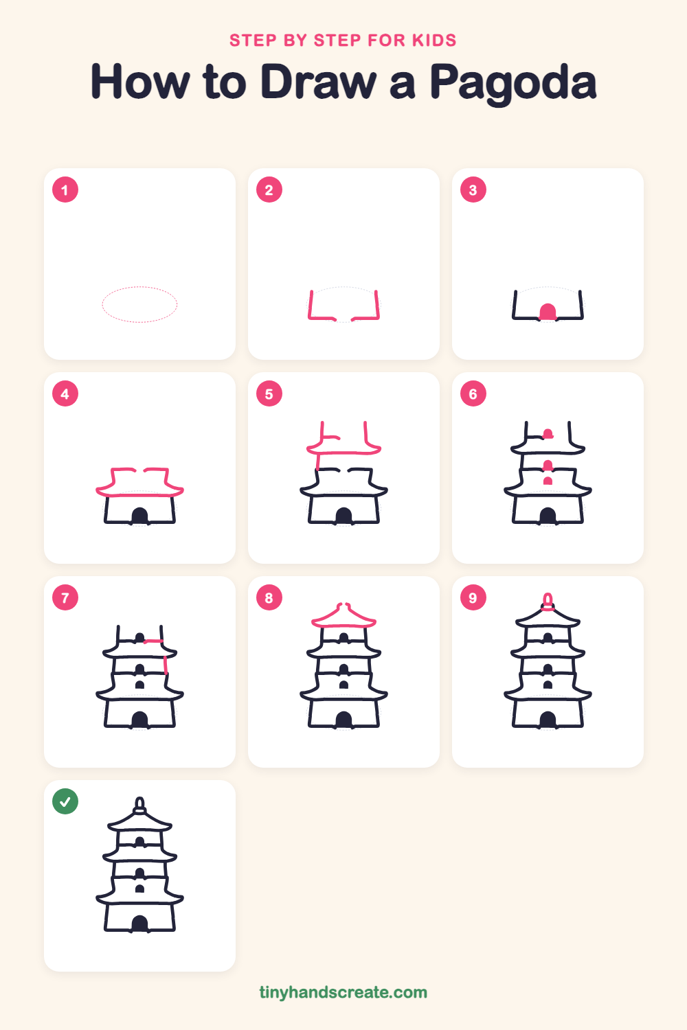 How to draw a pagoda step by step for kids