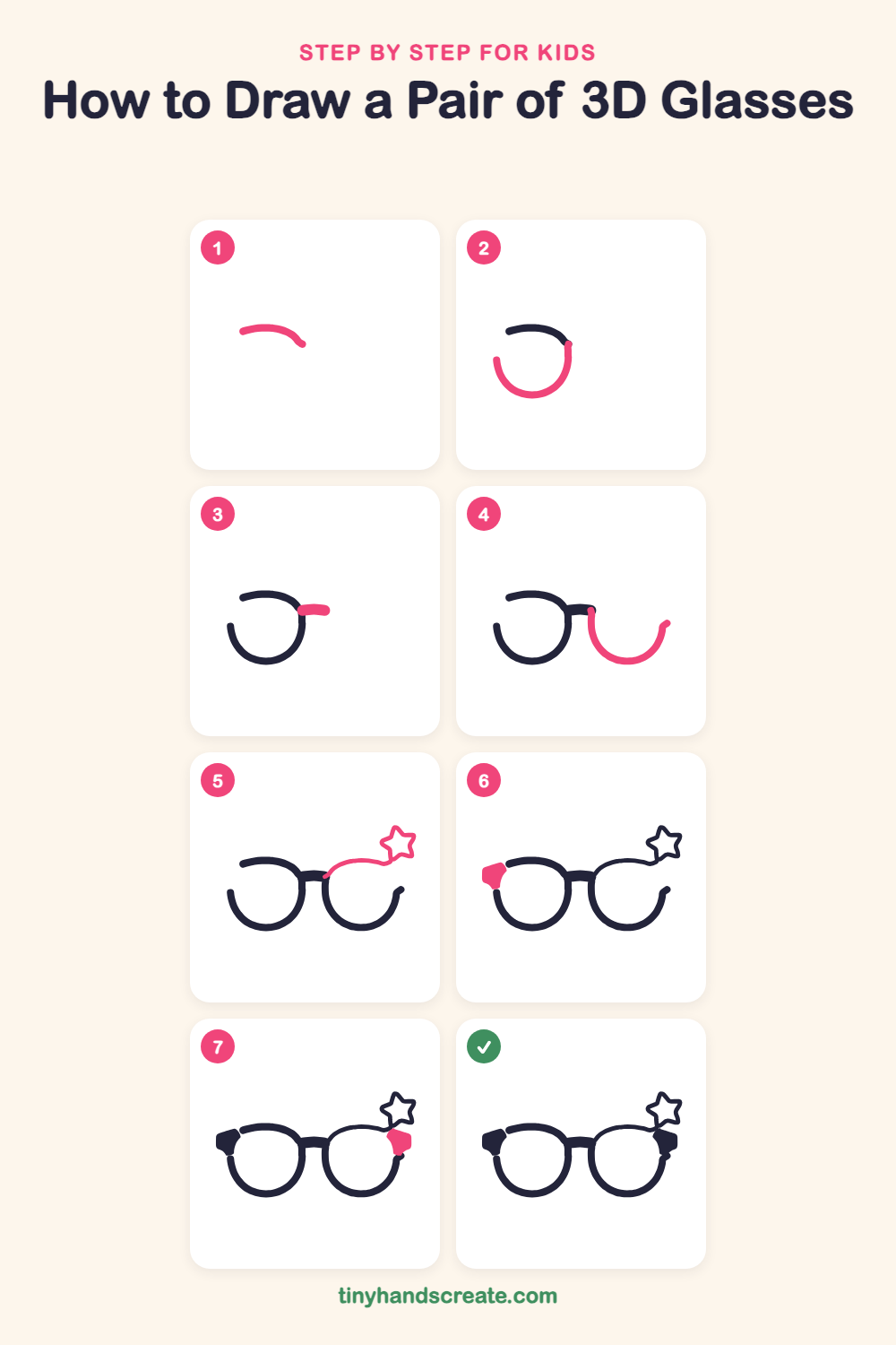 How to draw a pair of 3D glasses step by step for kids