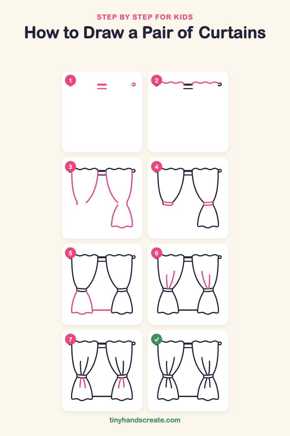 How to draw a pair of curtains step by step for kids