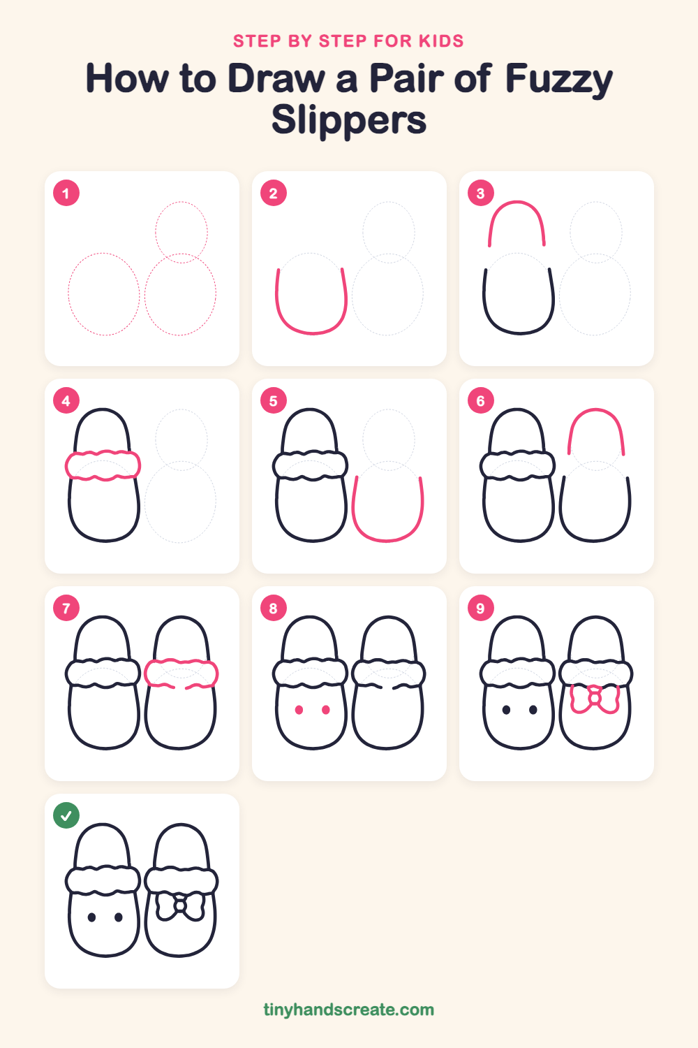 How to draw a pair of fuzzy slippers step by step for kids