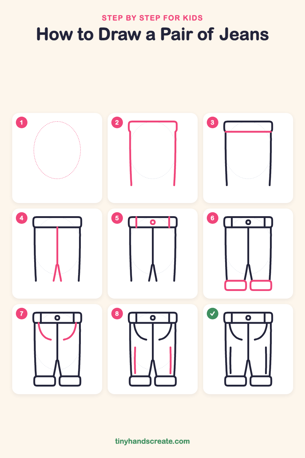 How to draw a pair of jeans step by step for kids