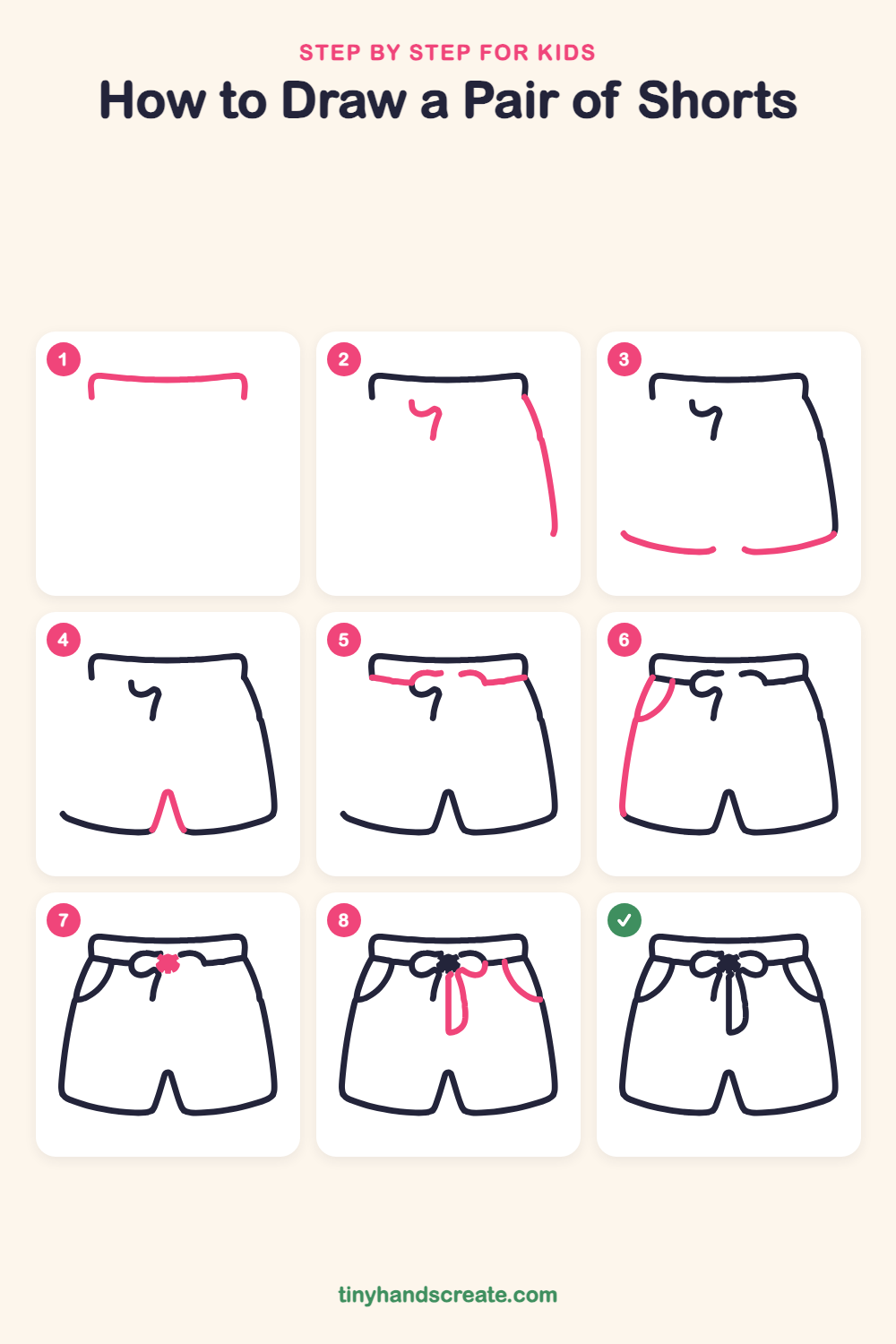 How to draw a pair of shorts step by step for kids