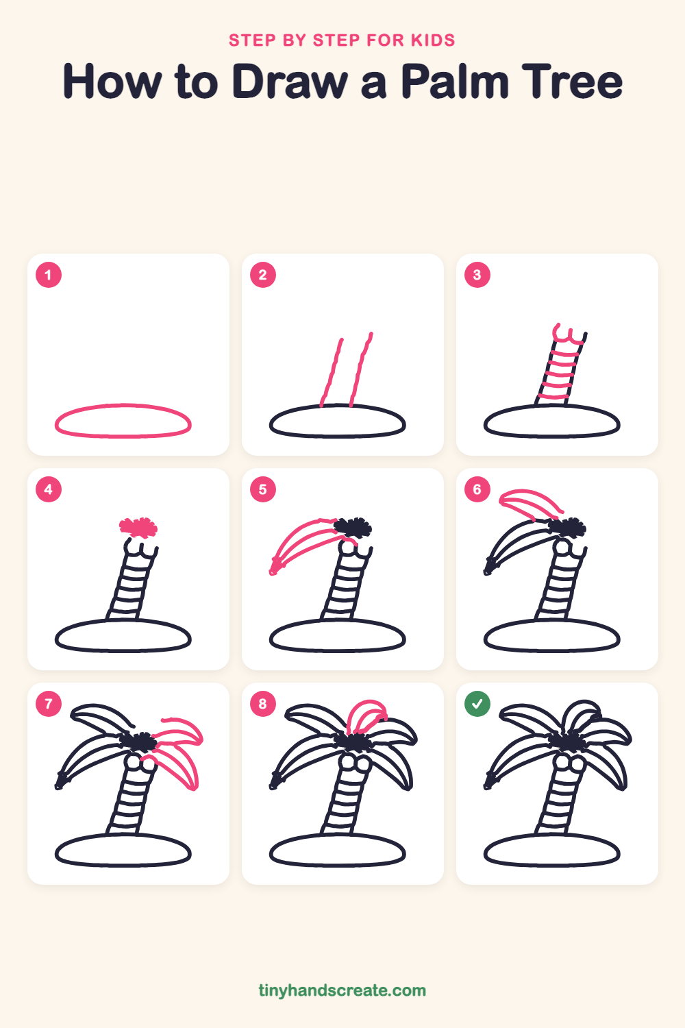 How to draw a palm tree step by step for kids