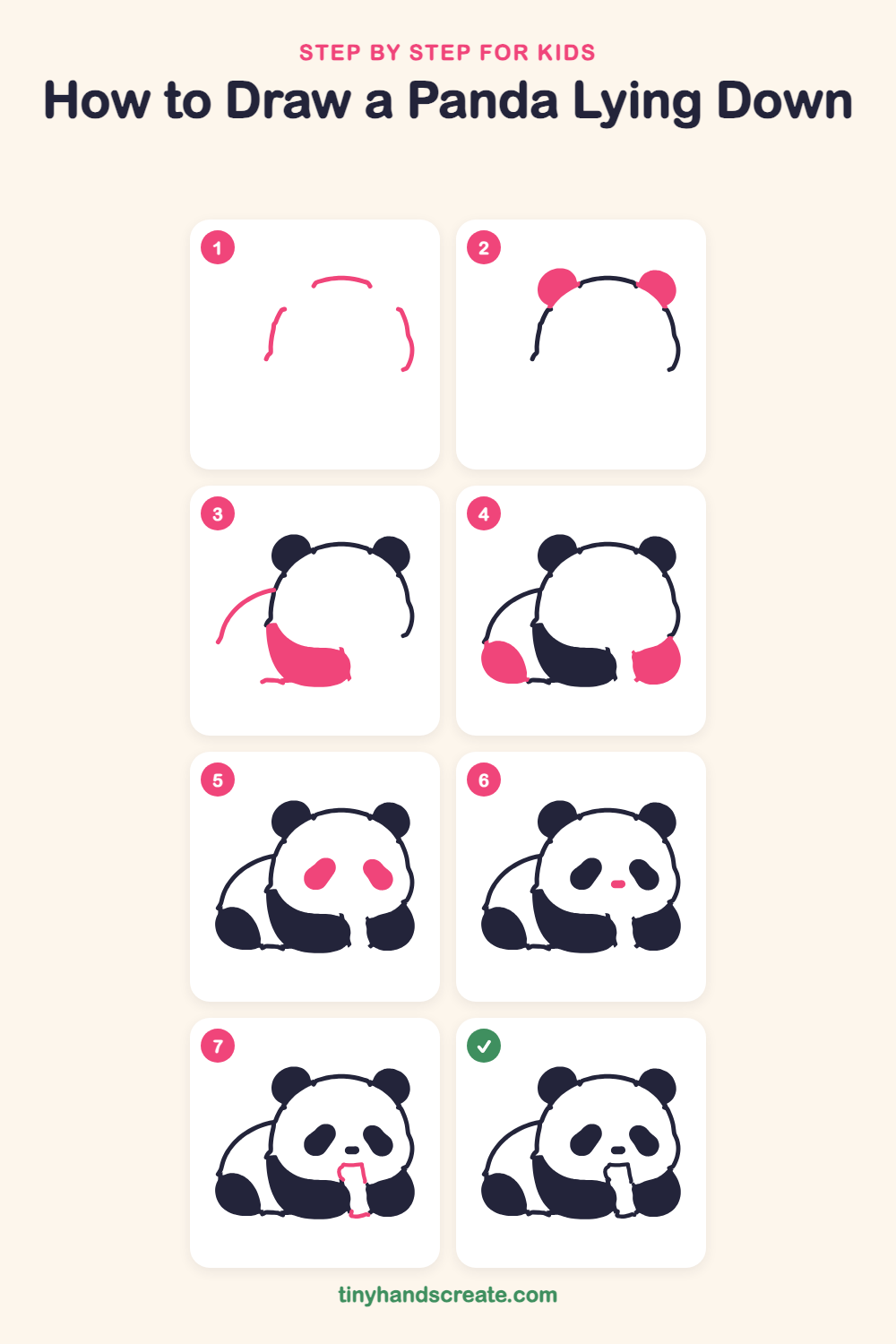 How to draw a panda lying down step by step for kids
