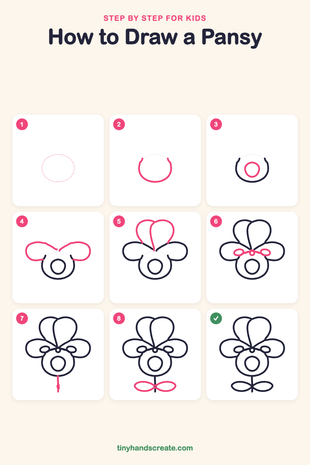 How to draw a pansy step by step for kids