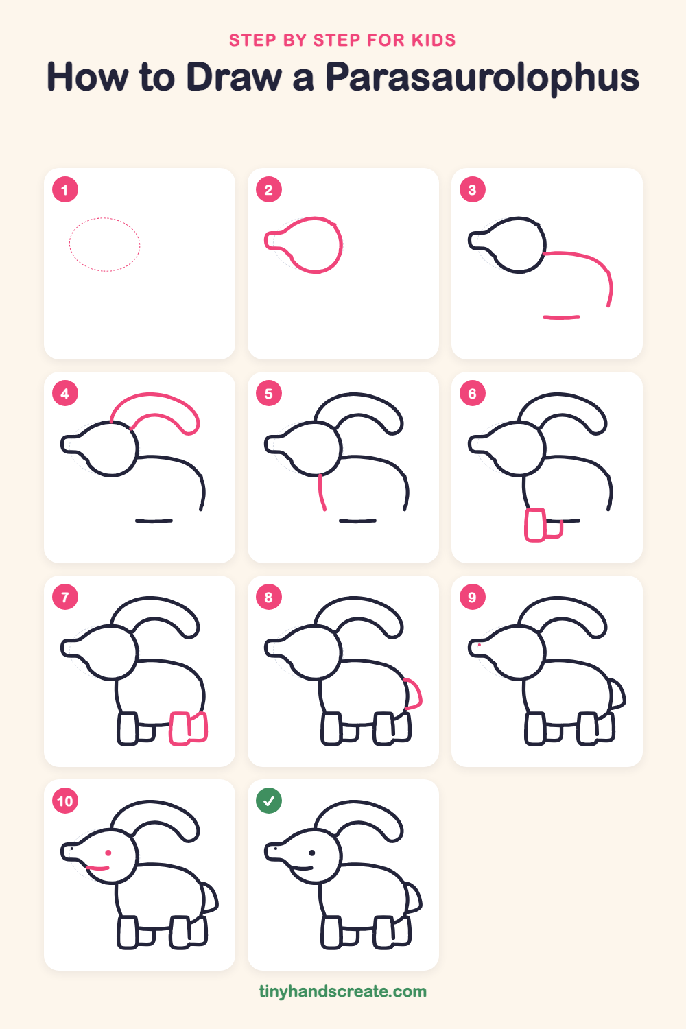 How to draw a Parasaurolophus step by step for kids