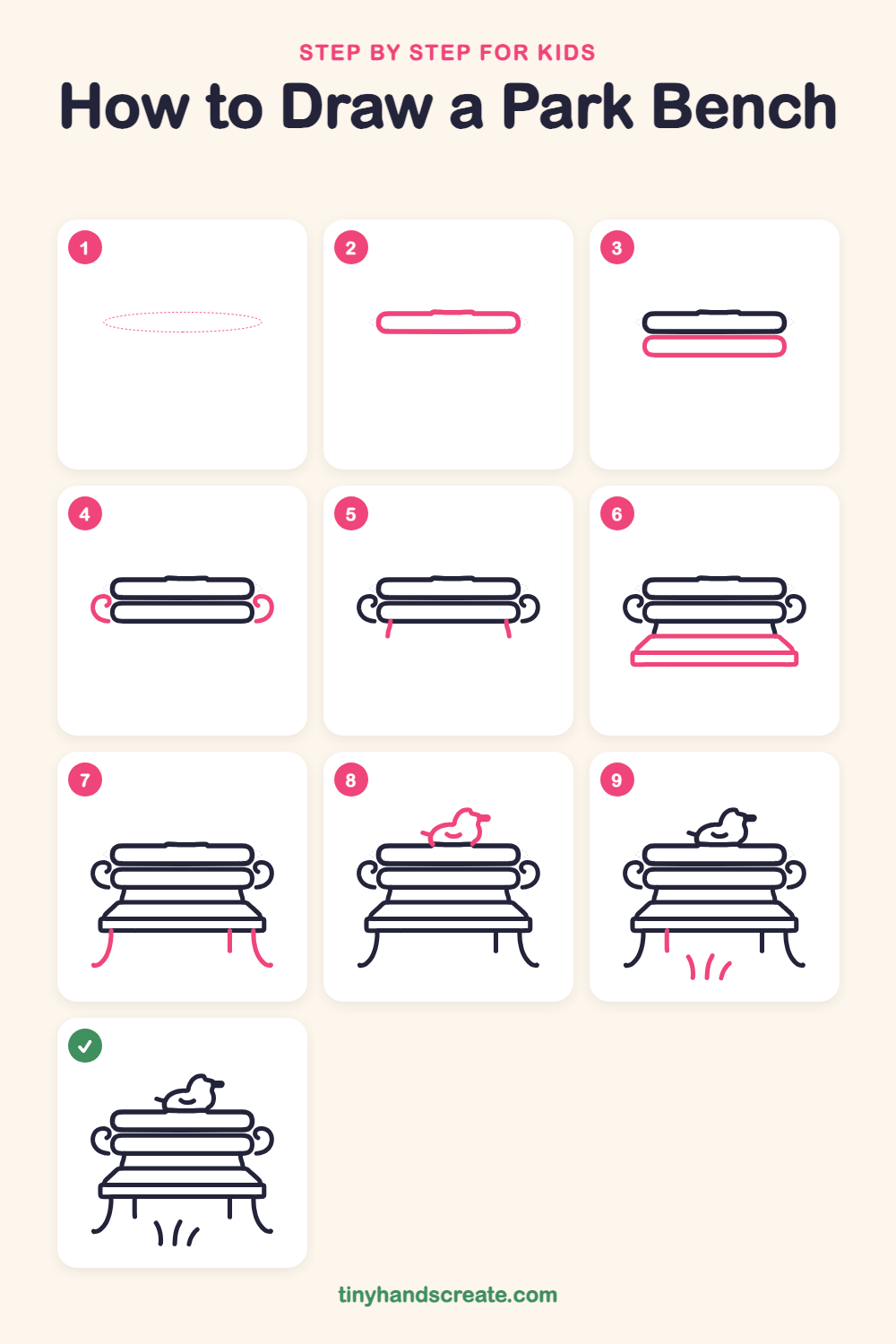 How to draw a park bench step by step for kids