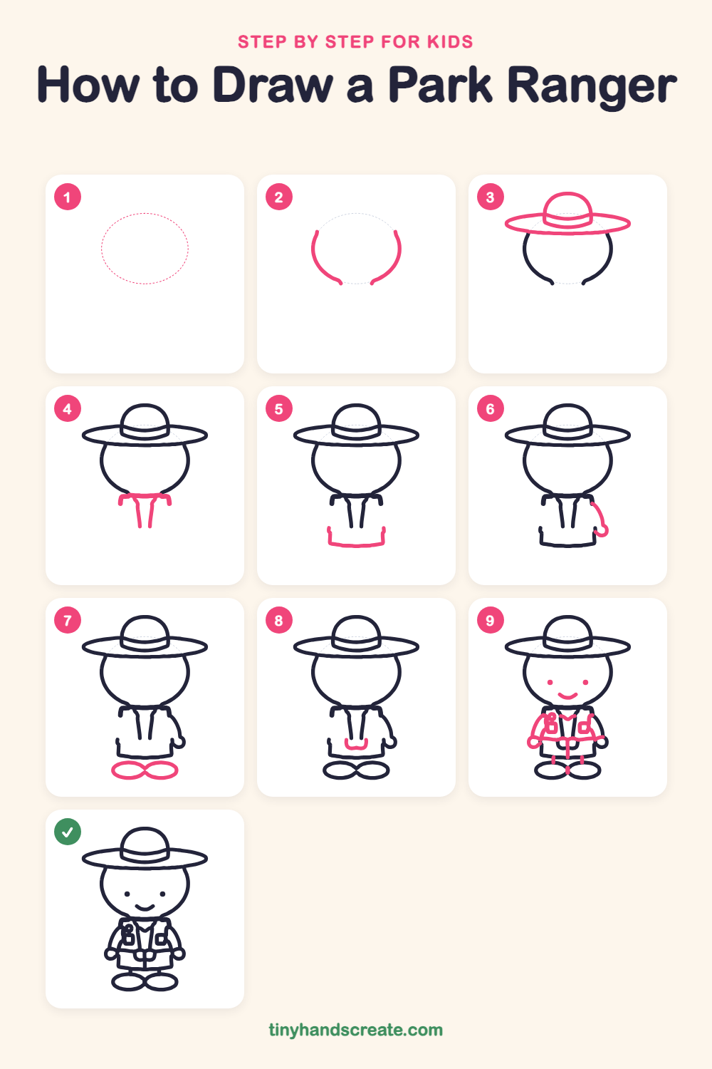 How to draw a park ranger step by step for kids