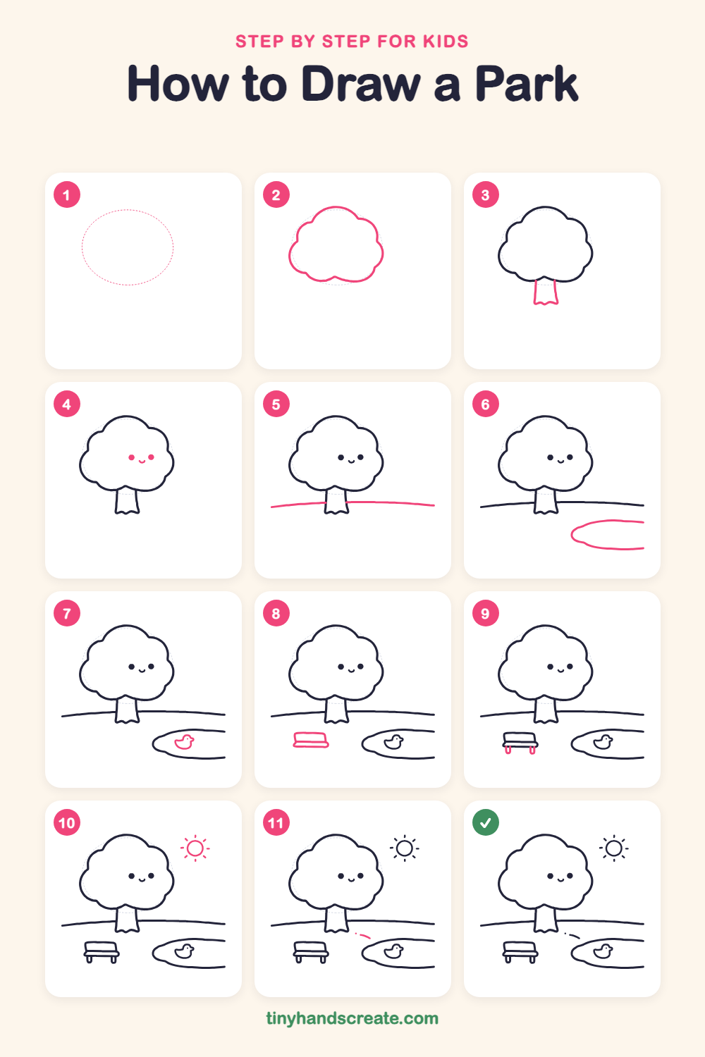 How to draw a park step by step for kids