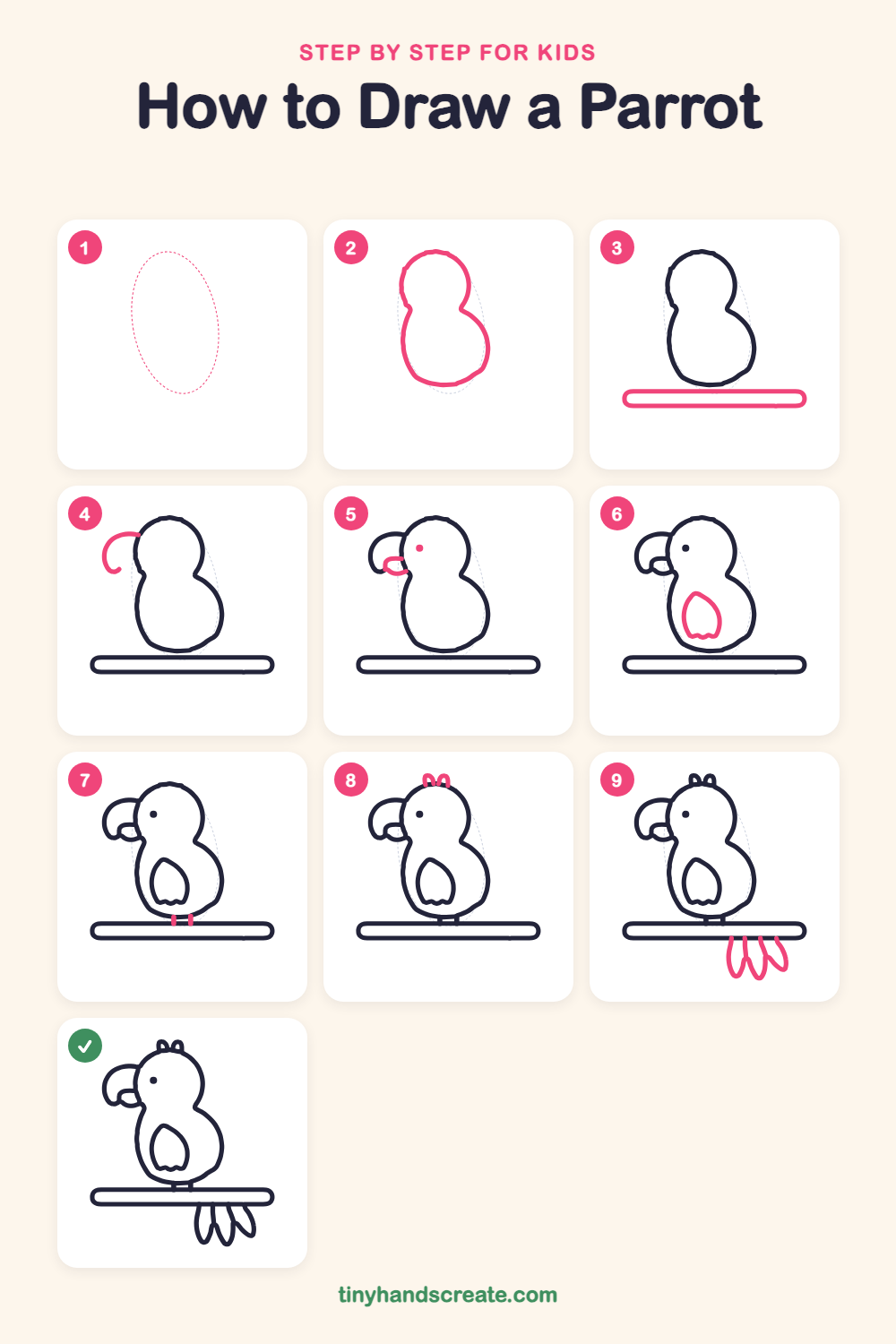 How to draw a parrot step by step for kids