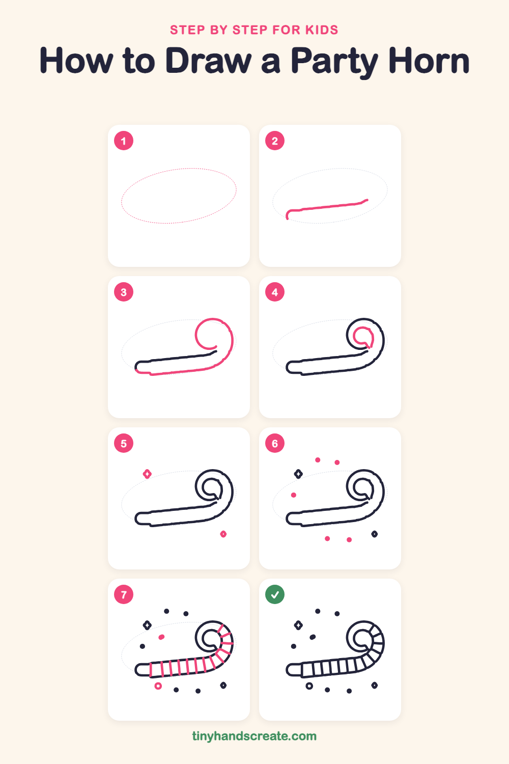 How to draw a party horn step by step for kids