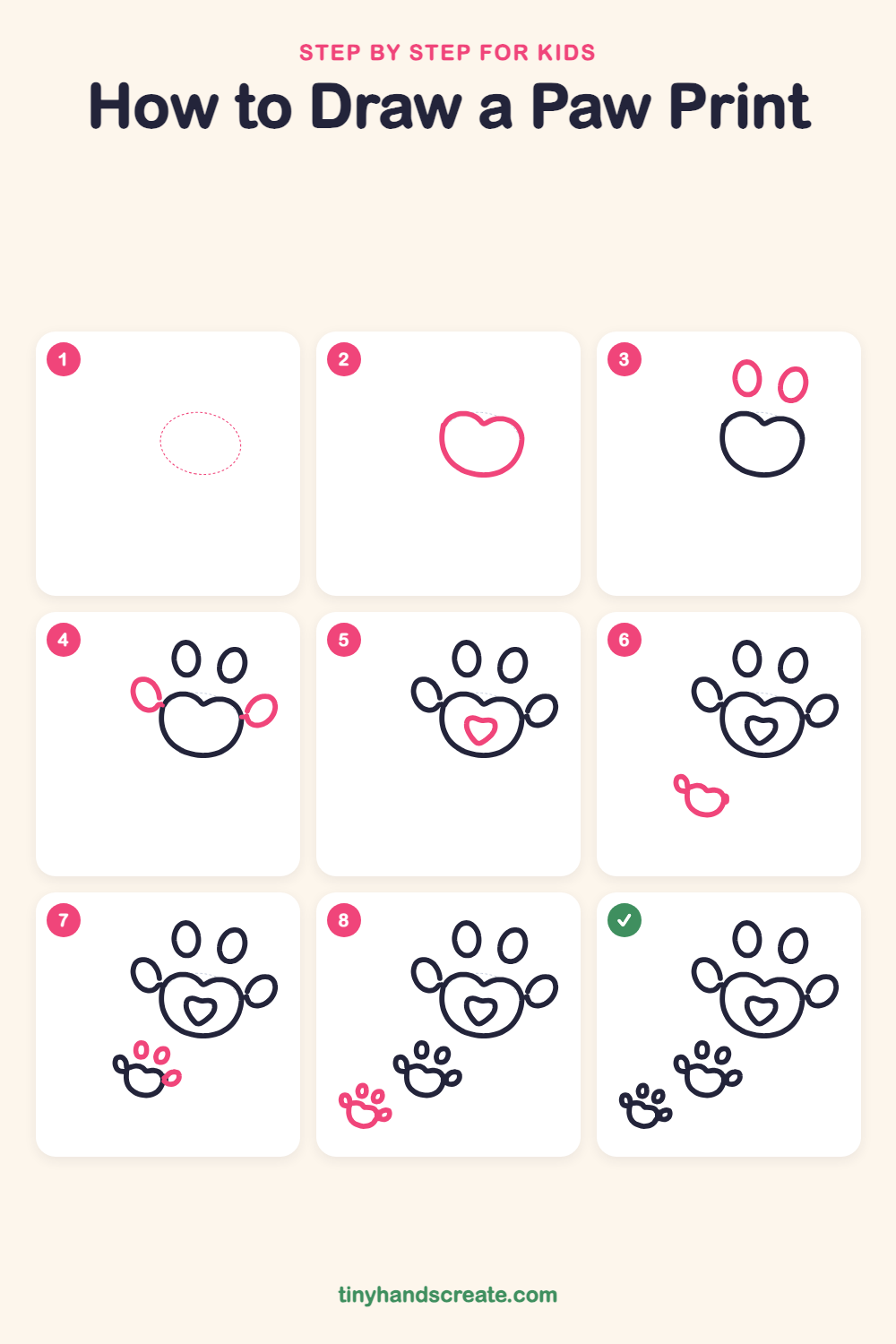 How to draw a paw print step by step for kids