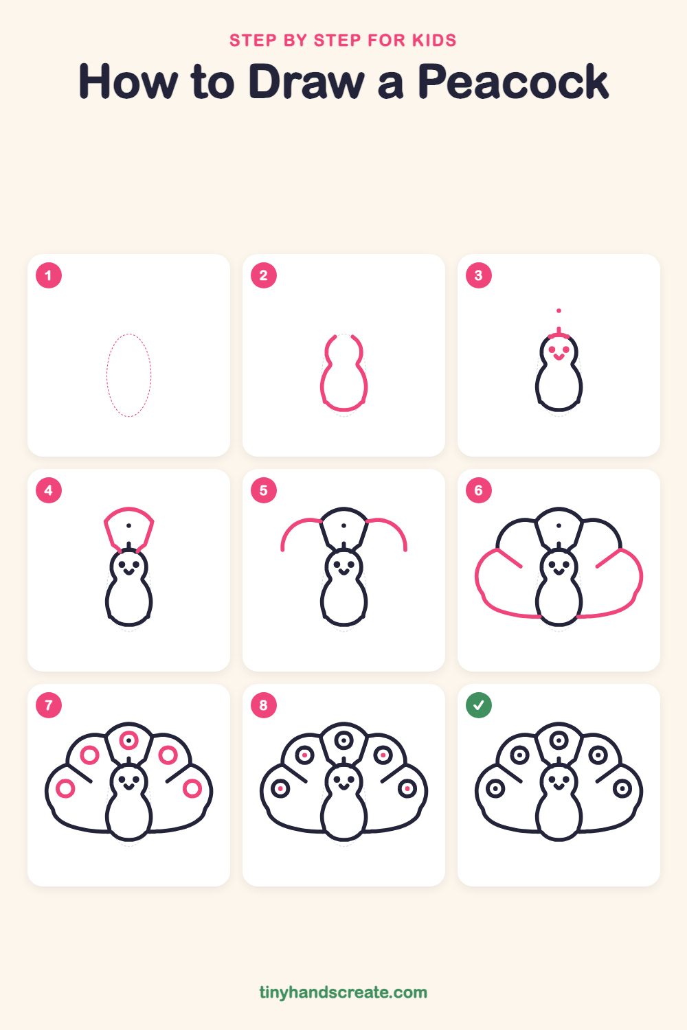 How to draw a peacock step by step for kids