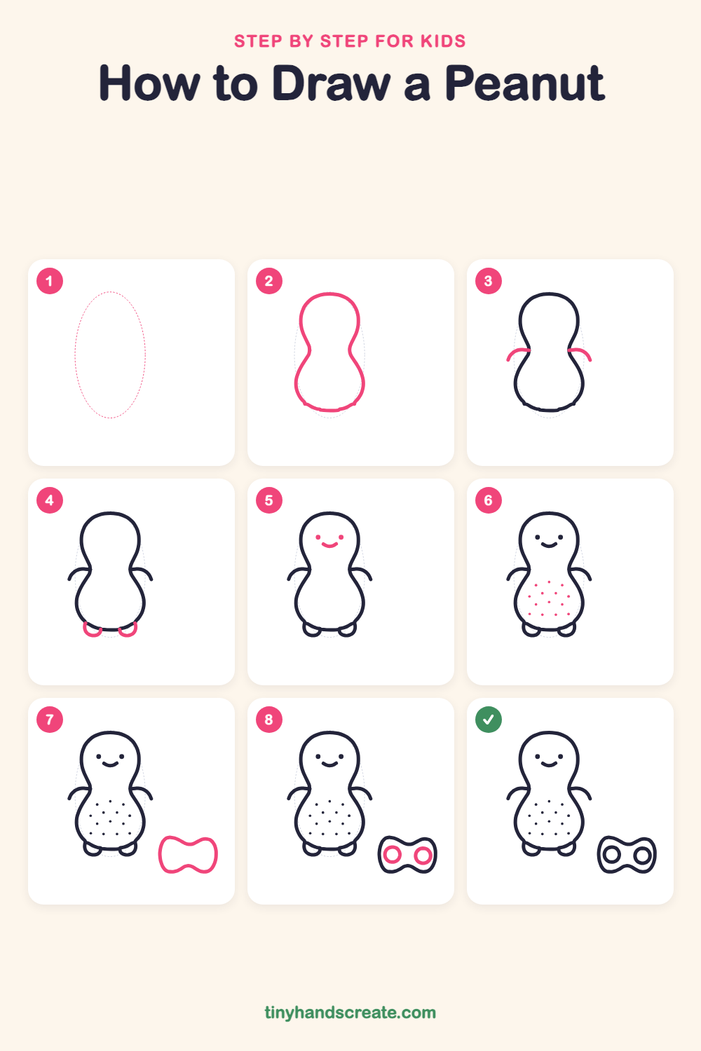 How to draw a peanut step by step for kids