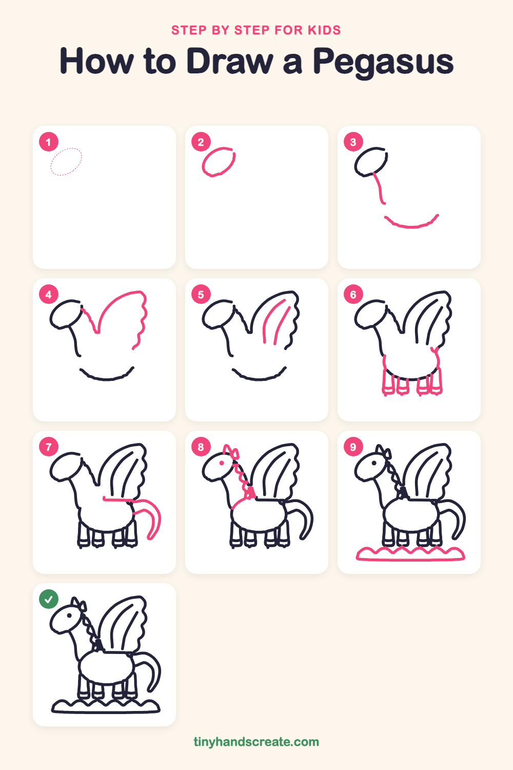How to draw a Pegasus step by step for kids