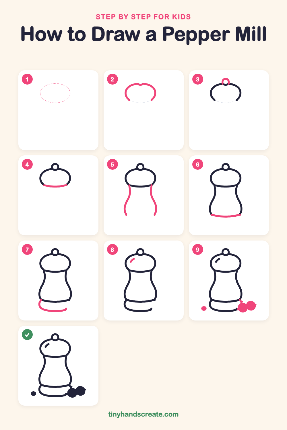 How to draw a pepper mill step by step for kids