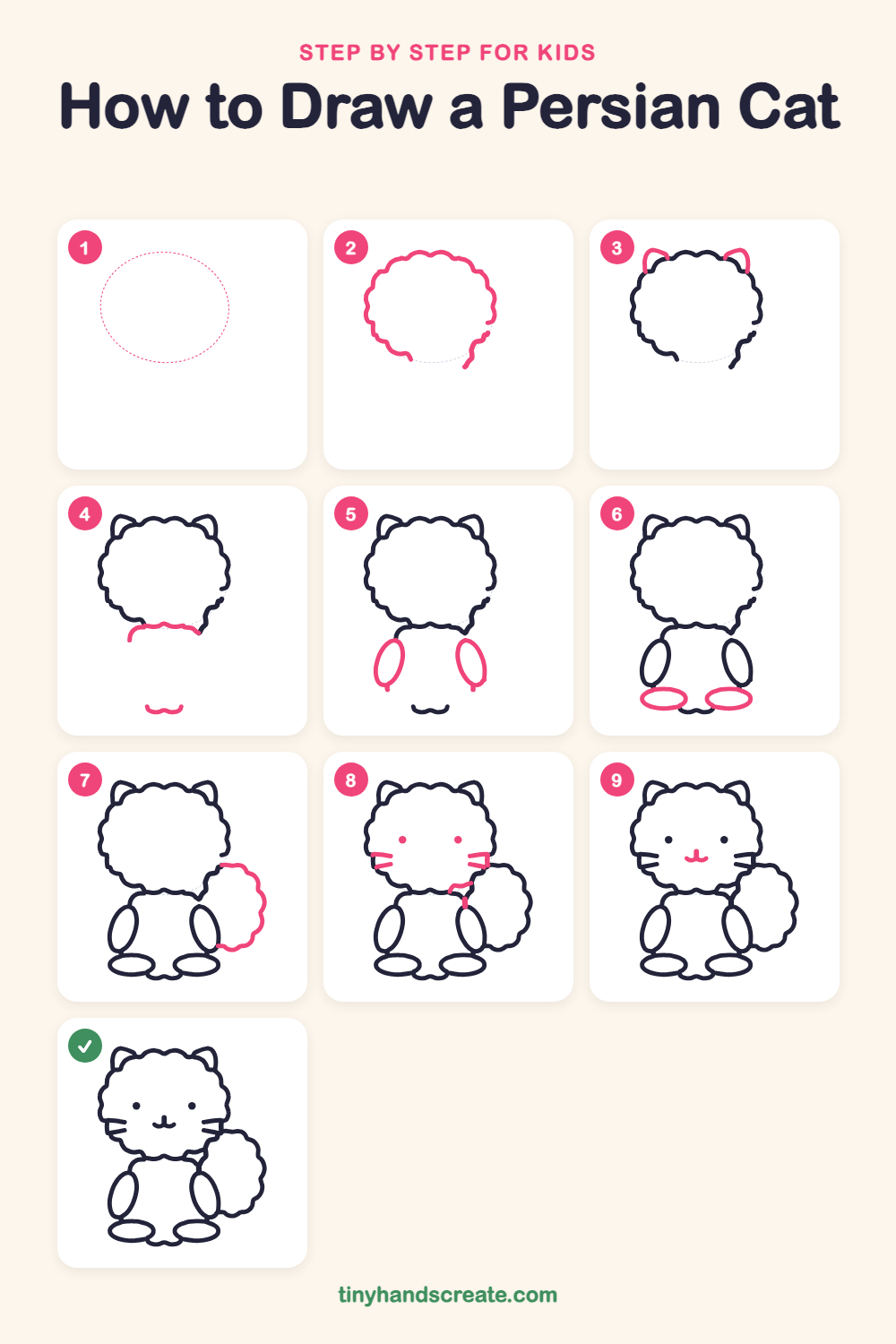 How to draw a Persian cat step by step for kids