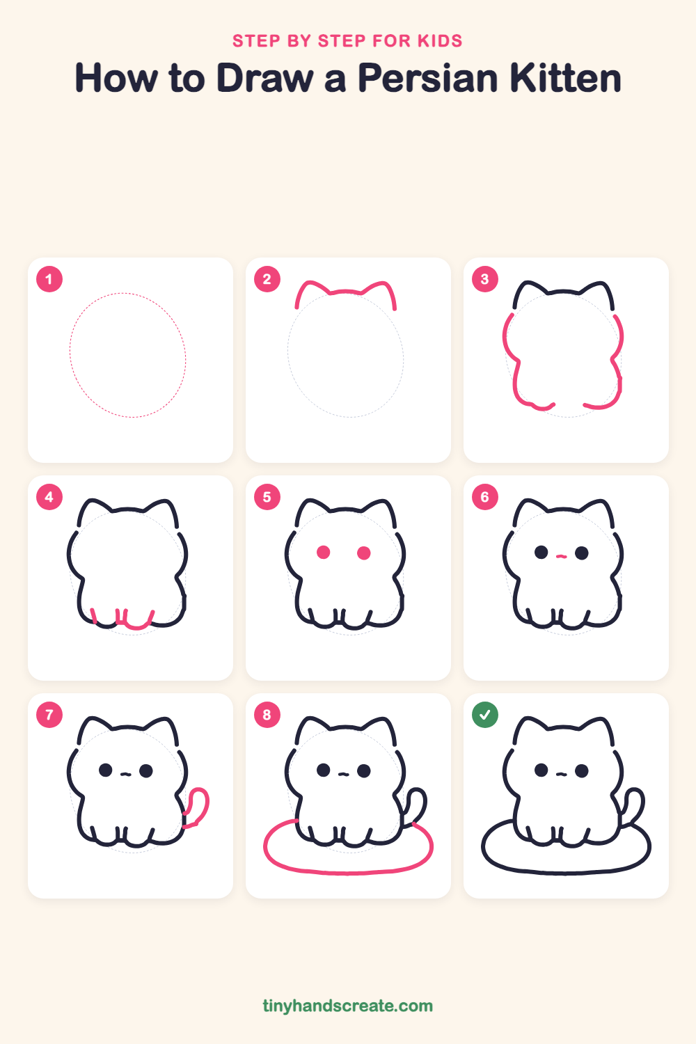 How to draw a Persian kitten step by step for kids