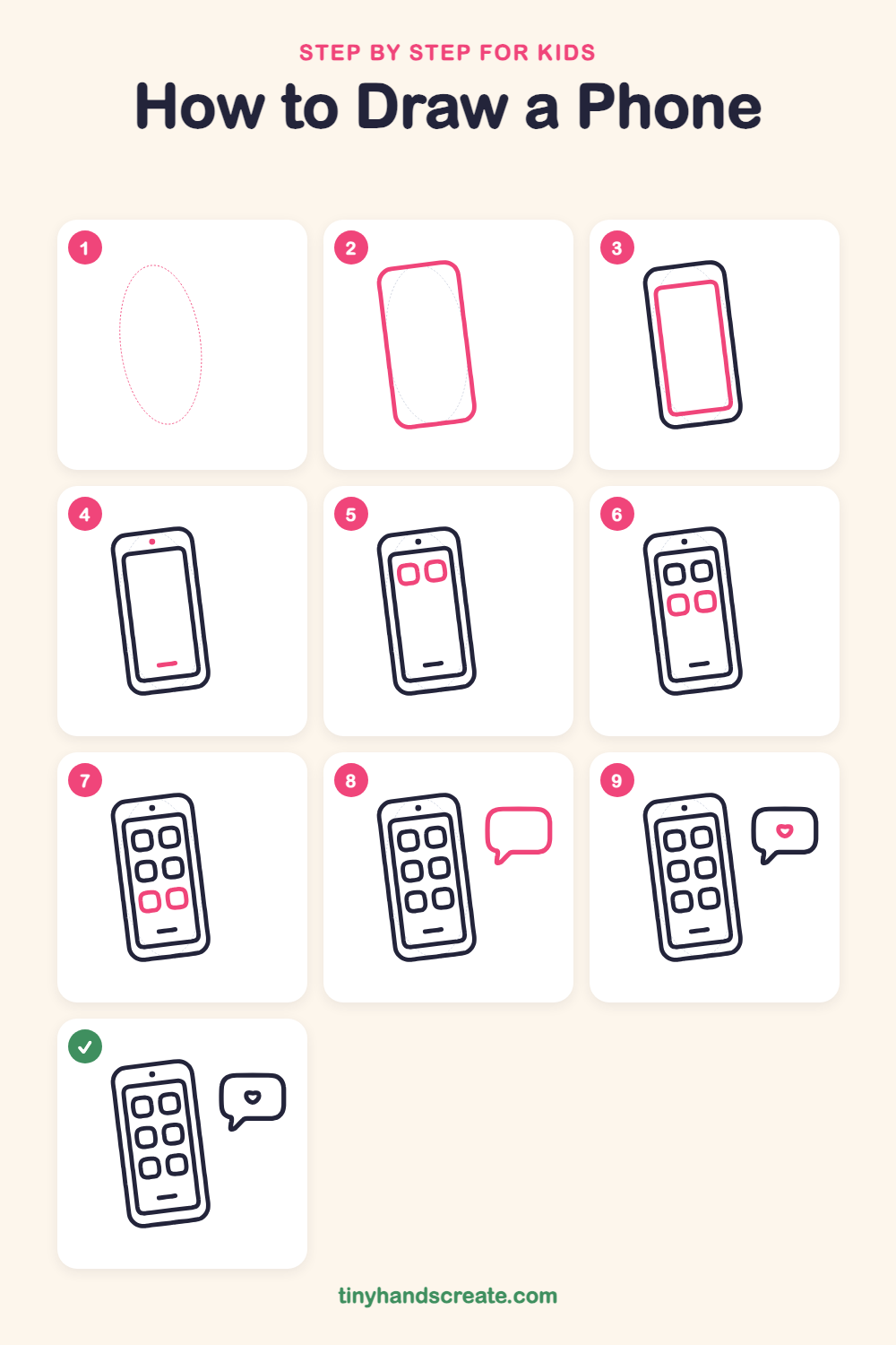 How to draw a phone step by step for kids