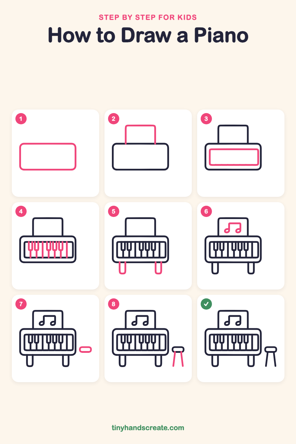 How to draw a piano step by step for kids