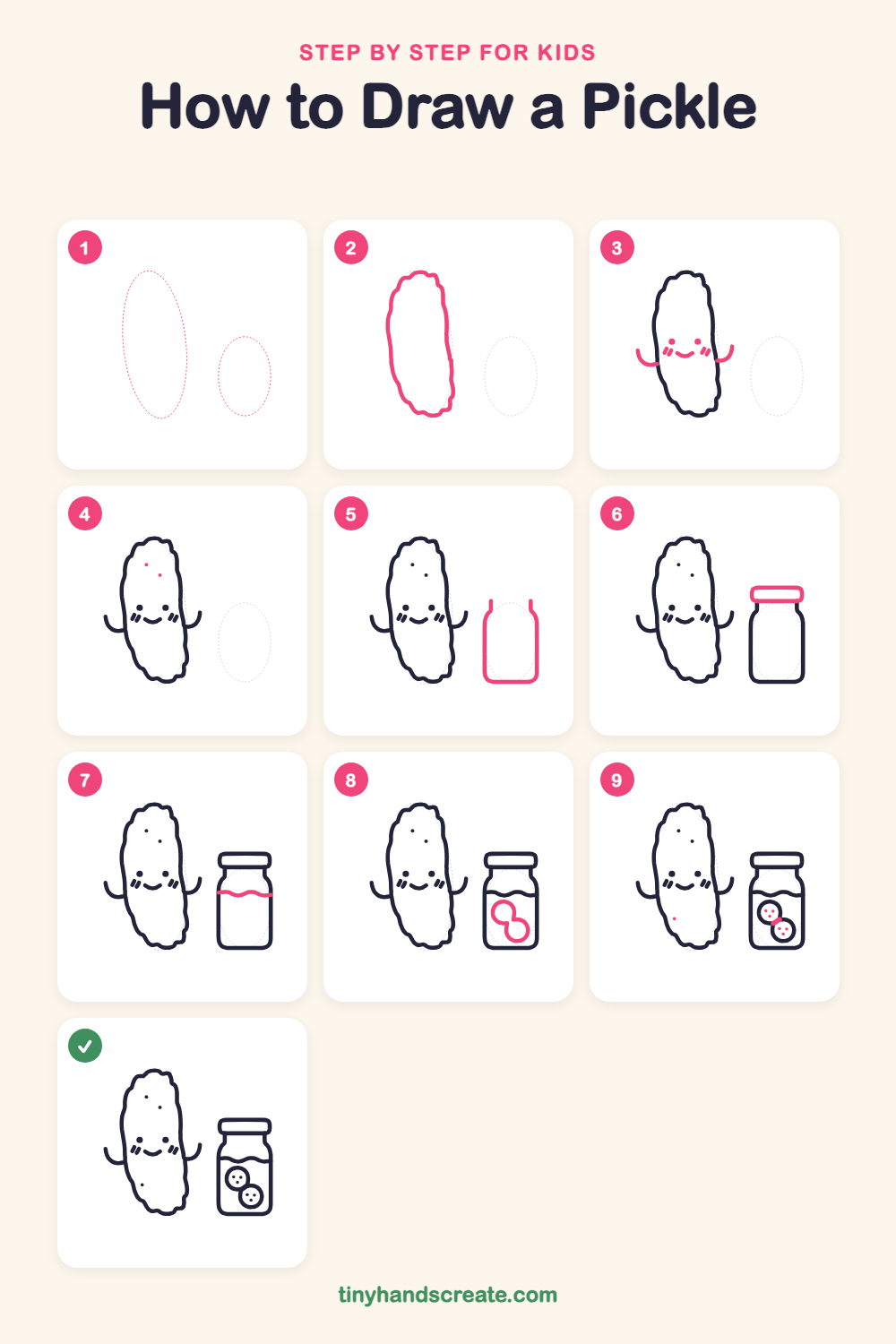 How to draw a pickle step by step for kids